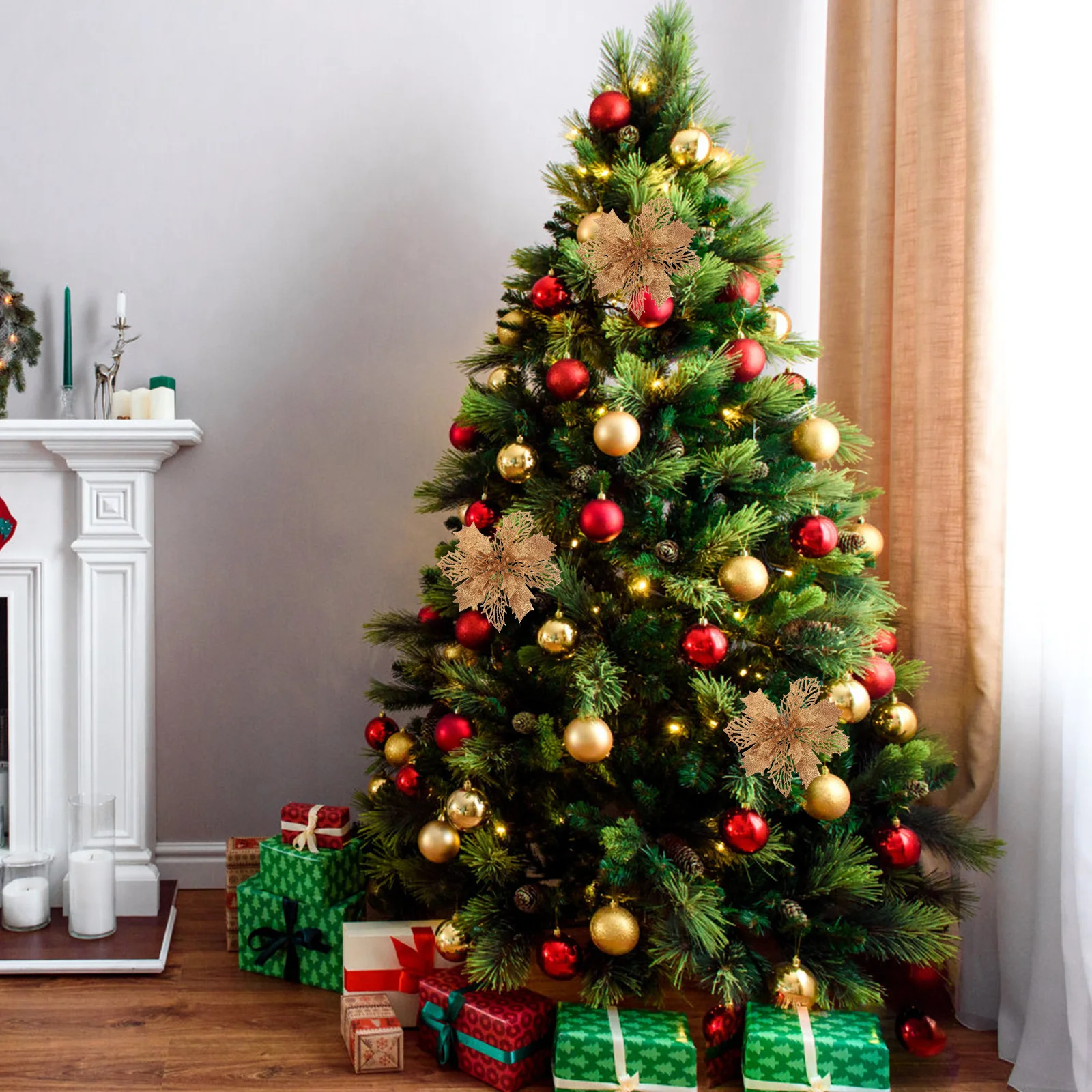 

Christmas Decorations Green Flowers for Crafts Poinsettias Artificial Purple Garland Xmas Outdoor