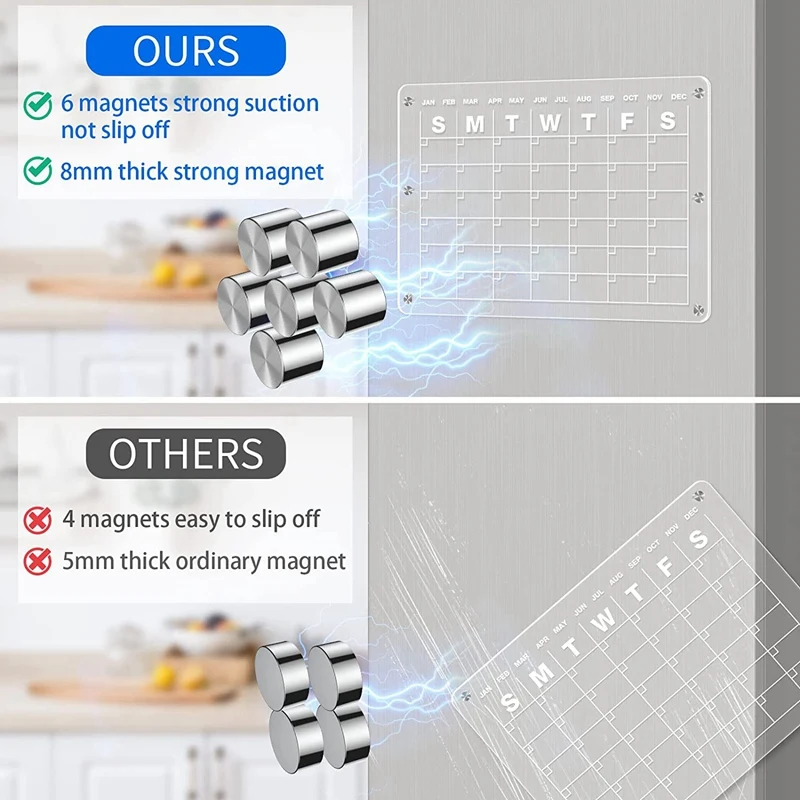 Acrylic Magnetic Calendar Dry Erase Fridge Calendar Board For Fridge,16X12 Inch (1 Set)