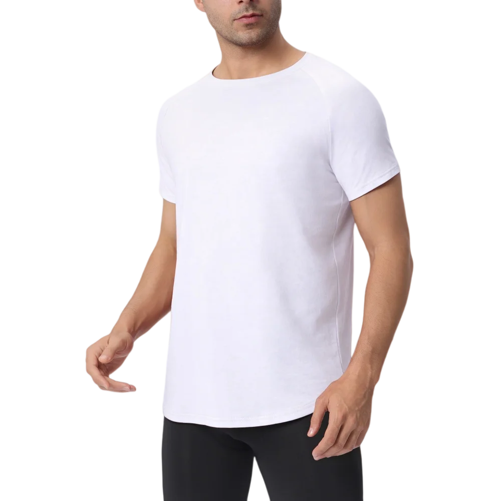 Men Summer Cotton Shirt Short Sleeves Seamless Round Neck Top Bodybuilding Thin T-shirt Elastic Breathable Undershirt Pullover