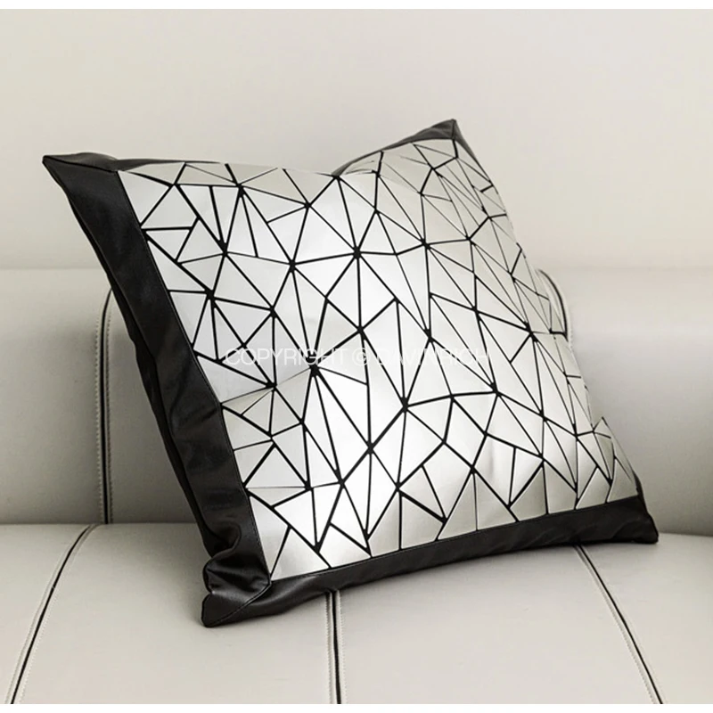 DAVINRICH Mirrored Pillow Cover High-Quality Textured Mirror Geometric Silver Pattern Cushion Case 50x50cm Contemporary Interior