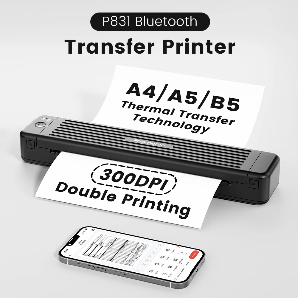 

Phomemo P831 Wireless Bluetooth Thermal Printer 300dpi High Resolution Portable Printer for A4/A5/B5 Plain & Thermal Paper