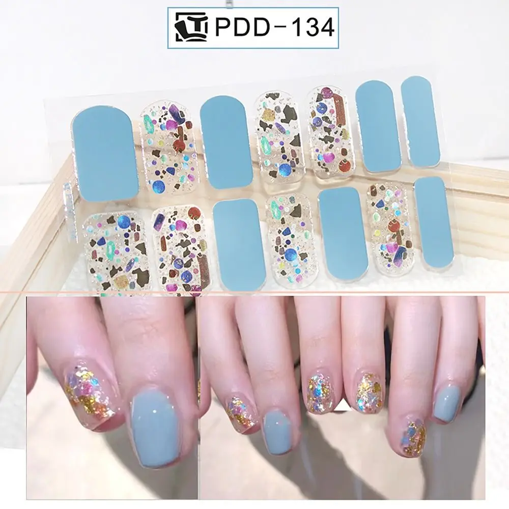 Semi Cured Gel Nail Stickers Full Cover 14Strips Gel Nail Polish Strips Floristic Nail Art Stickers DIY Nail Art Making