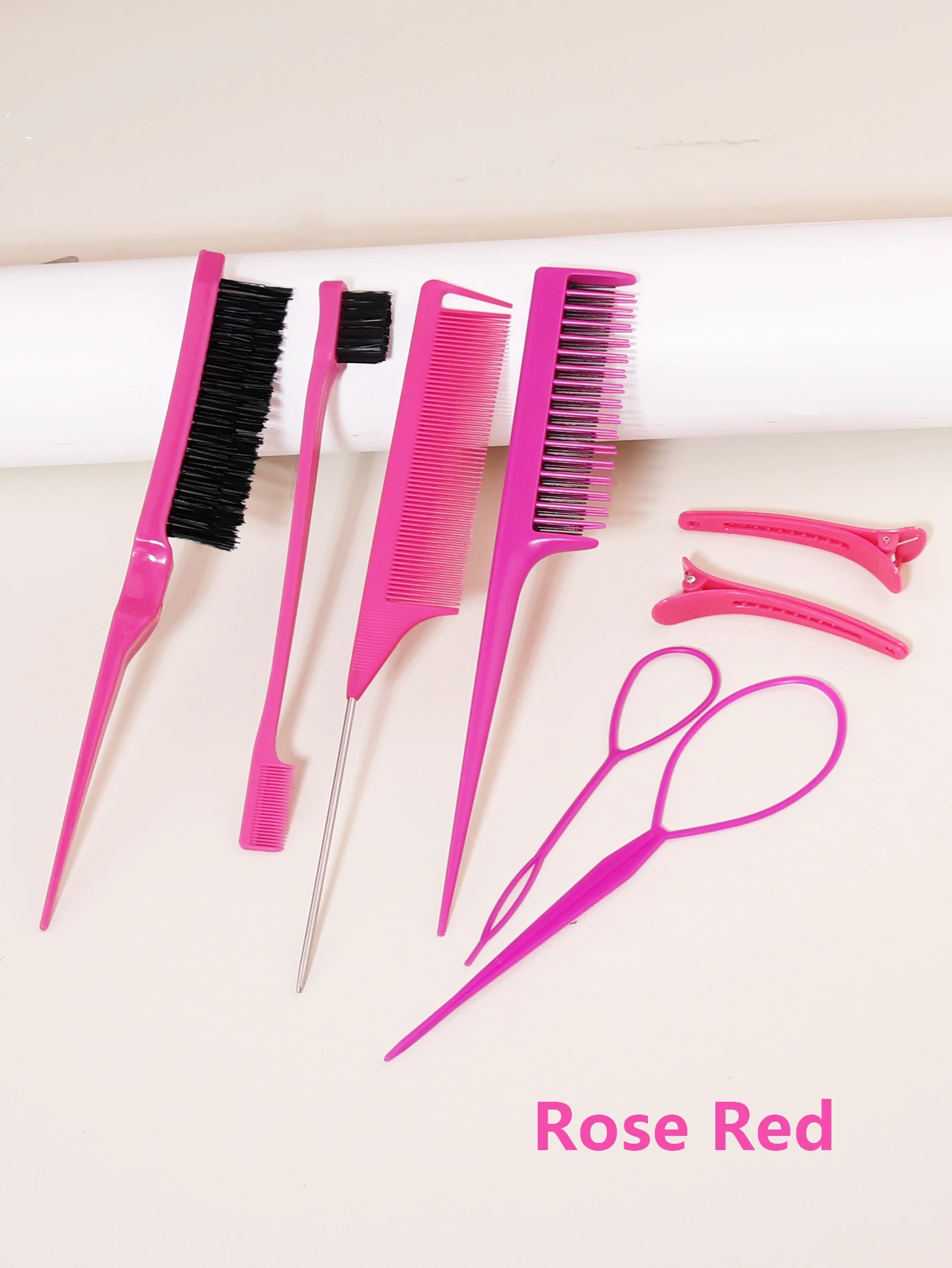 مجموعة مشط تصفيف الشعر مكونة من 8 قطع مع مشط ثلاثي المسيل للدموع ومشط ذيل الماوس وفرشاة حافة وإكسسوارات صالون الشعر الخاصة بشعر مستعار حقيقي