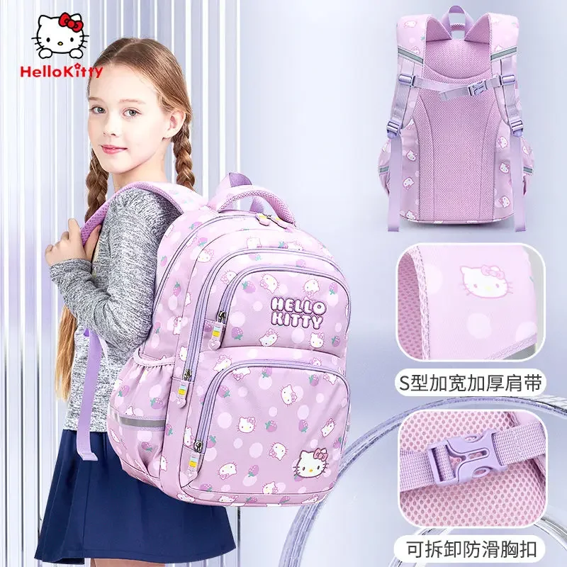 Sanrio Kuromi Mochilas para Crianças, Proteção Coluna, Redução de Sobrecarga, Estudante Primário, Mochila Feminina