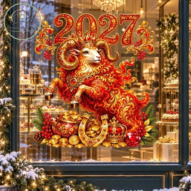 2027 Year of Sheep Window Decals Removable Waterproof Wall Stickers for Home Lunar New Year Party Decor Supplies
