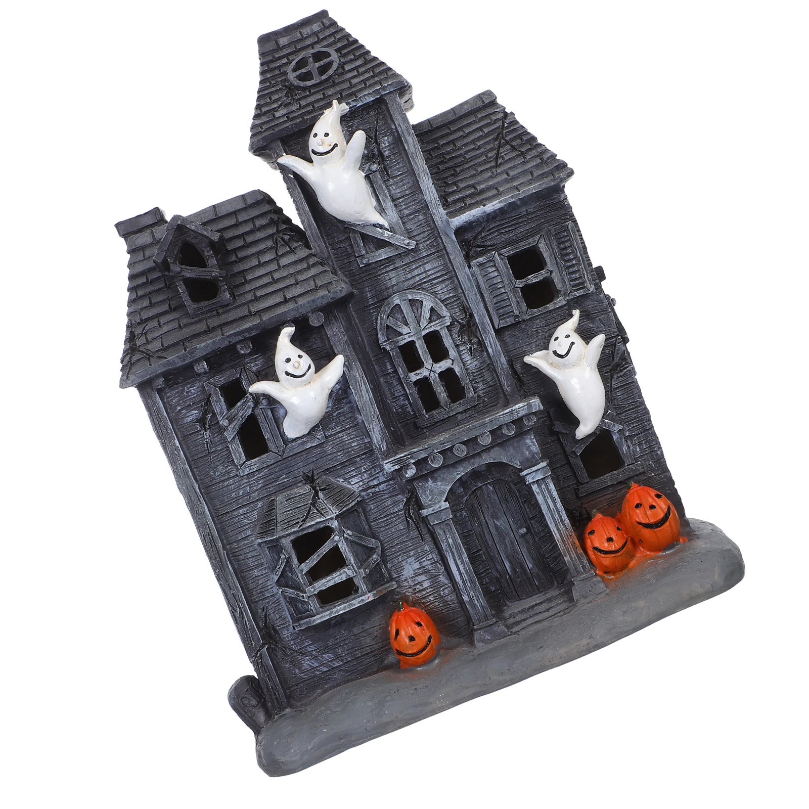 

Halloween Glowing Haunted House Decor Party Decoration Desktop Ornament Decorate LED Ghost Resin Village Statue Spooky