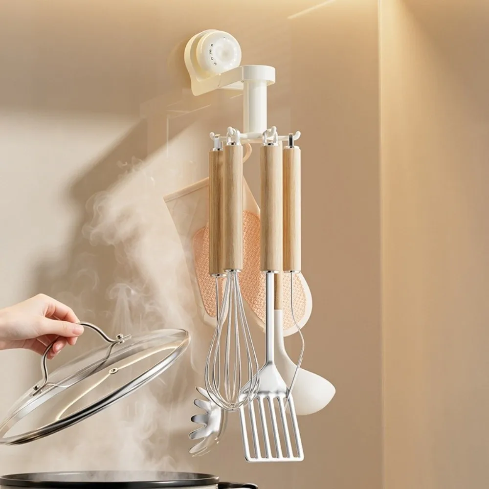 Rotatable Kitchen Rotating Hook Space-Saving with Suction Cup Suction Cup Hook Six-Claw Wall Mounted Storage Rack Indoor Storage