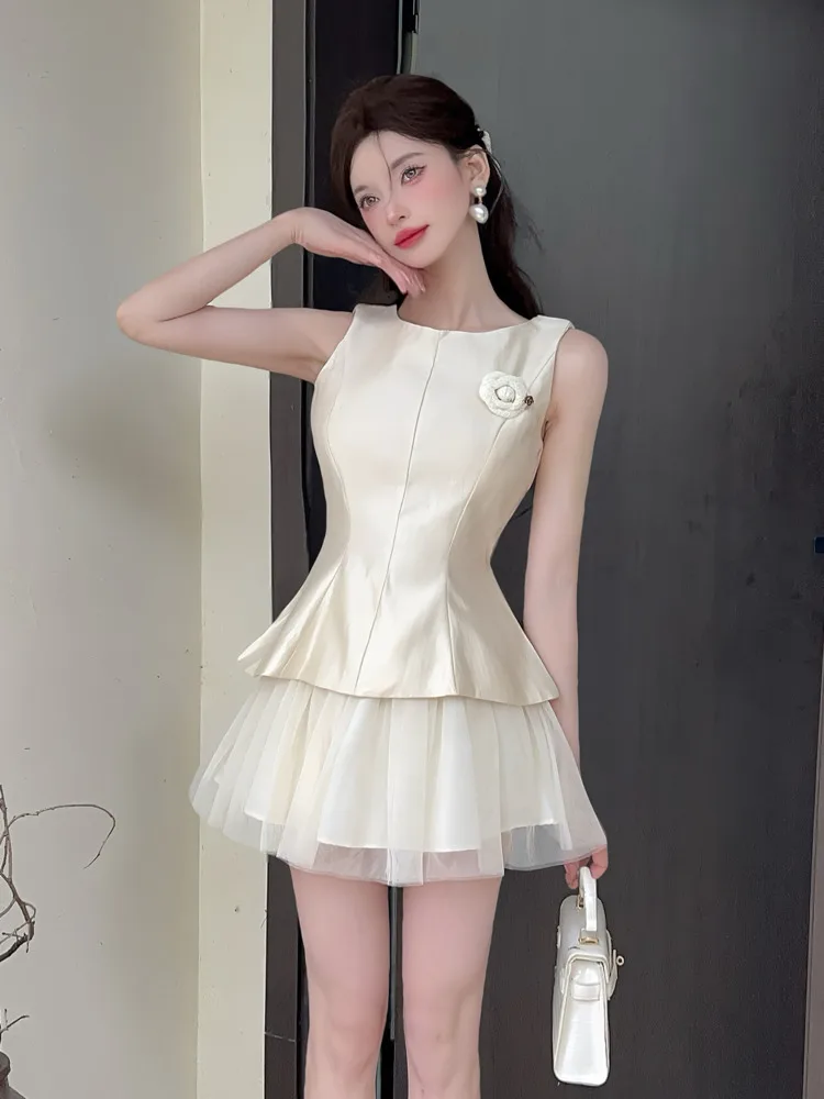 2025 Summer New Korean Sweet Three-dimensional Flower Bow Tops + Skirt 2 Piece Sets Women Outfit Conjuntos Femininos Elegantes