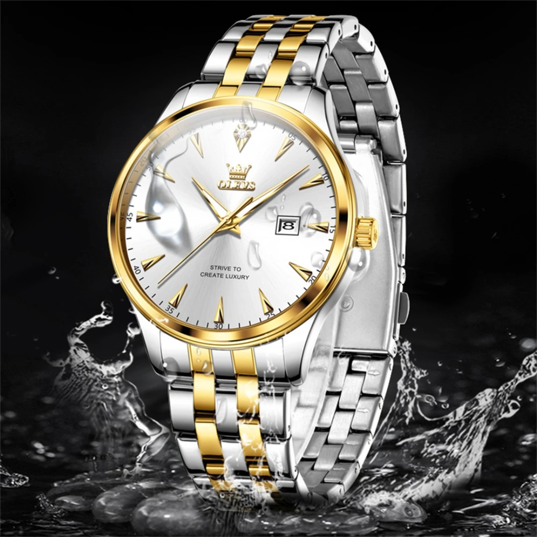 OLEVS 5598 Fashion Quartz Watch Gift Round-dial Stainless Steel Watchband Wristwatch Calendar Luminous