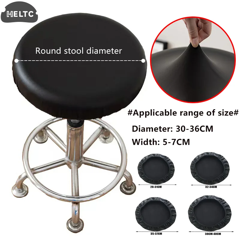 1Pc Waterproof PU Leather Chair Seat Cover Durable Waterproof Slipcover Round Chair Cover With Elastic Band For 28-40cm Stool