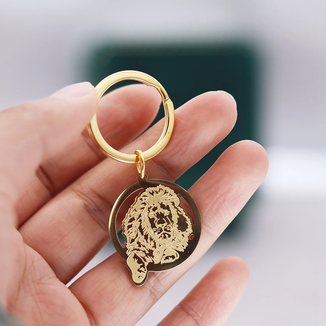 

QIMING Vintage Animal Custom Name Keychain Tag Stainless Steel Jewelry For Women Men Key Ring Engraved Keyring