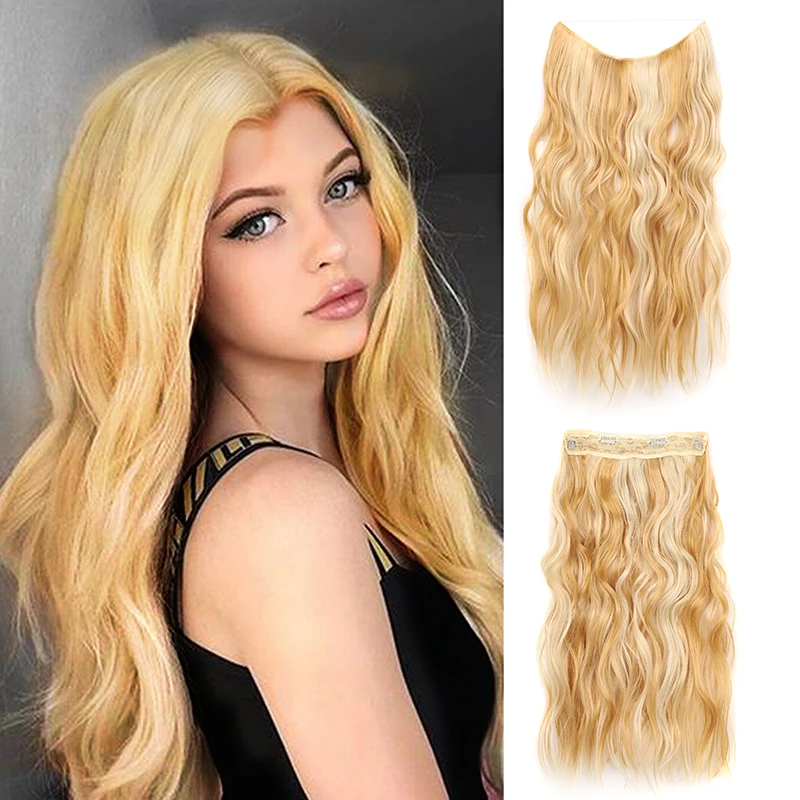 

Long Wavy Invisible Fish Line Clip in Hair Extensions for Women Black Synthetic Wavy Lnvisible Adjustable Wire Fake Hair Piece