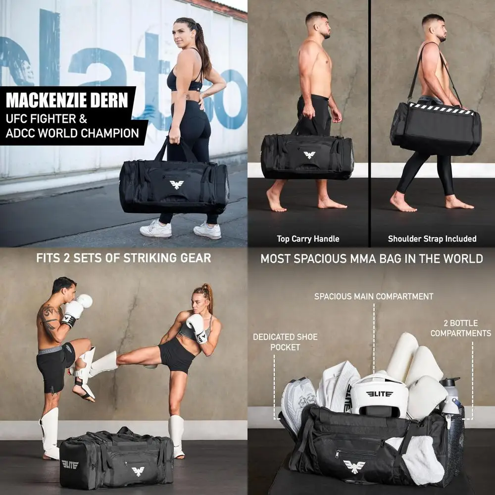 Large 44L Durable Cordura MMA Bag with Mesh Shoe Pocket and Adjustable Strap for Martial Arts, BJJ, and Gear