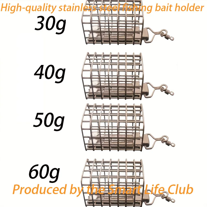 New Fishing Bait Cage, 30G/40G/50G/60G Square Fishing Bait Cage, Equipped with Lead Sinker and Bait Device, Stainless Steel Mesh Frame, Sturdy and Durable. Easy to Store Bait and Quick to Assemble, Bait Organizer, High-Quality Fishing Accessories.