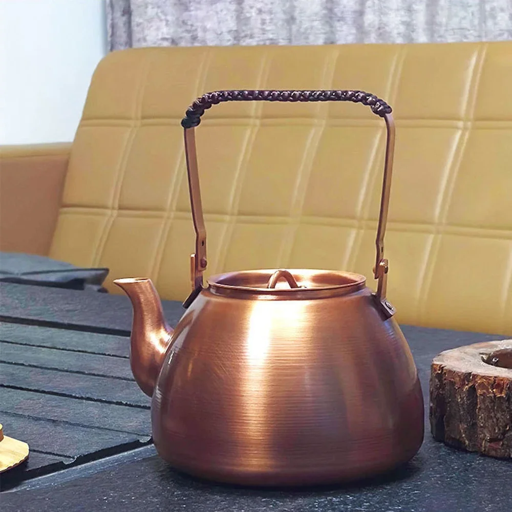 Vintage copper teapot, Handmade purple copper kettle, Round stove boiling tea kettle, Household handle pot, 1.2L