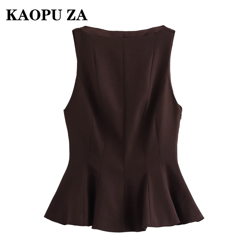 KAOPU ZA 2024 Autumn New Woman's Party Side Zipper Corset Vest Fashion Lady Solid Color O-Collar Sleeveless Ruffles Regular Fit