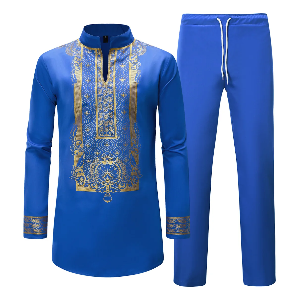 Four Seasons New Fashion Men's Casual Trendy Elegant Printed 2 Pieces of Sets African Style Sets Male Long Sleeve Clothes Pants