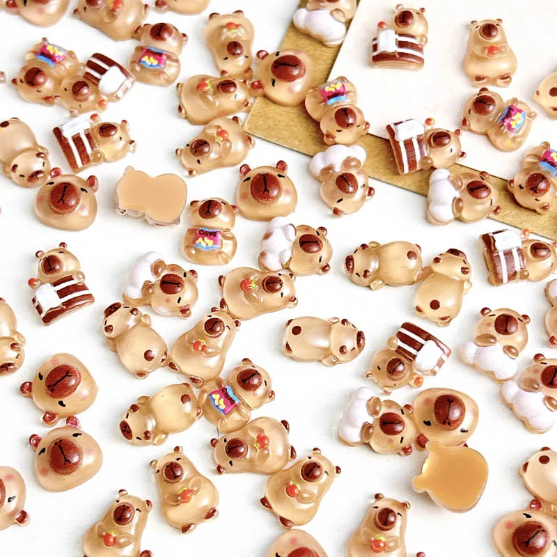 DW84 100pcs Cartoon Cute Resin Capybara Nail Charms Creative Hamster Animal Nail Art Decoration Accessories DIY Manicure Crafts