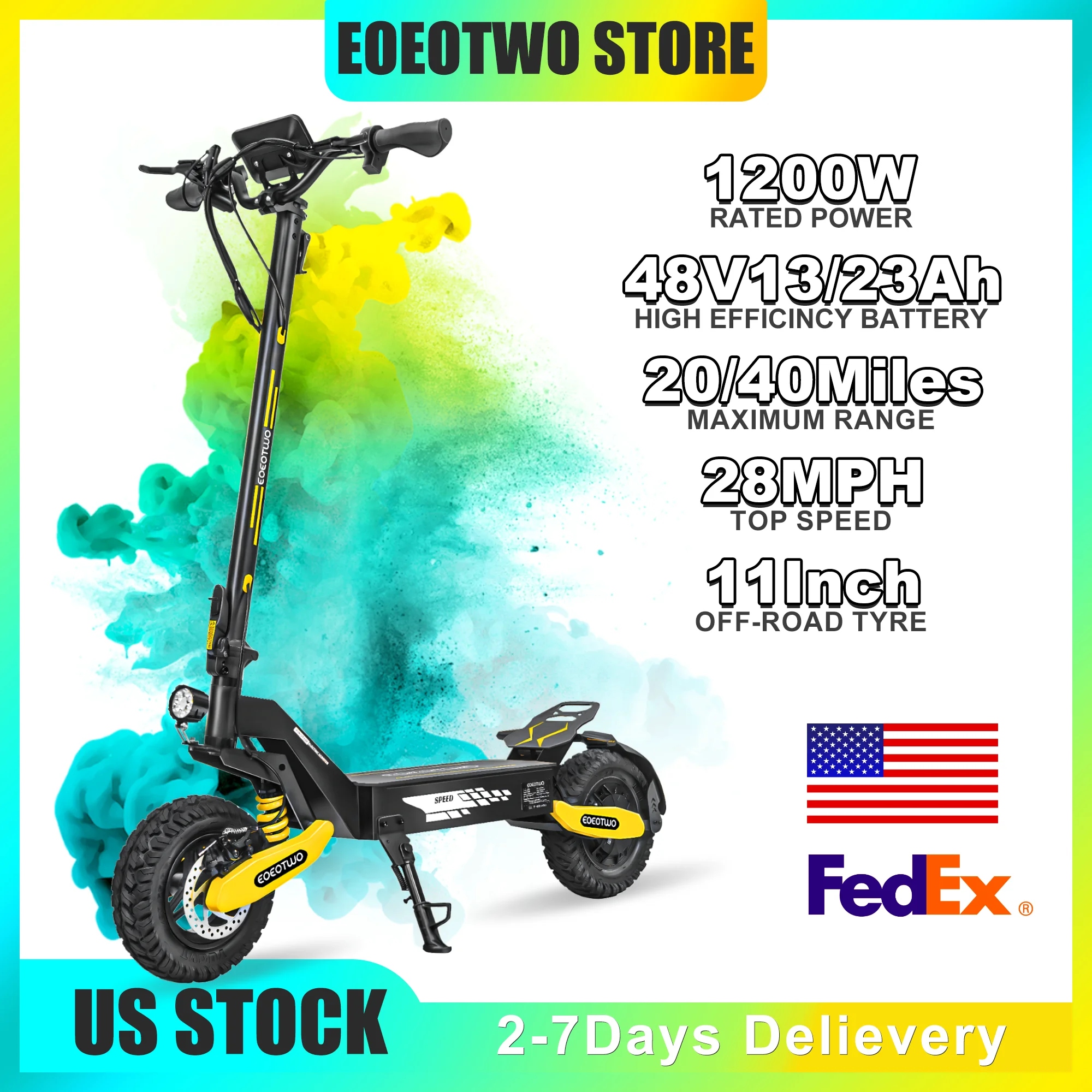 

Electric Scooter Adults 1200W Motor Top Speed 28MPH,48V13/23AH,11-inch Off-Road Tires Sport Folding eScooter Scooter Adult
