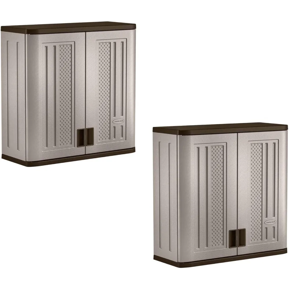 2 Pack 4 Cubic Feet Resin Single Shelf Garage Wall Storage Cabinet, Platinum