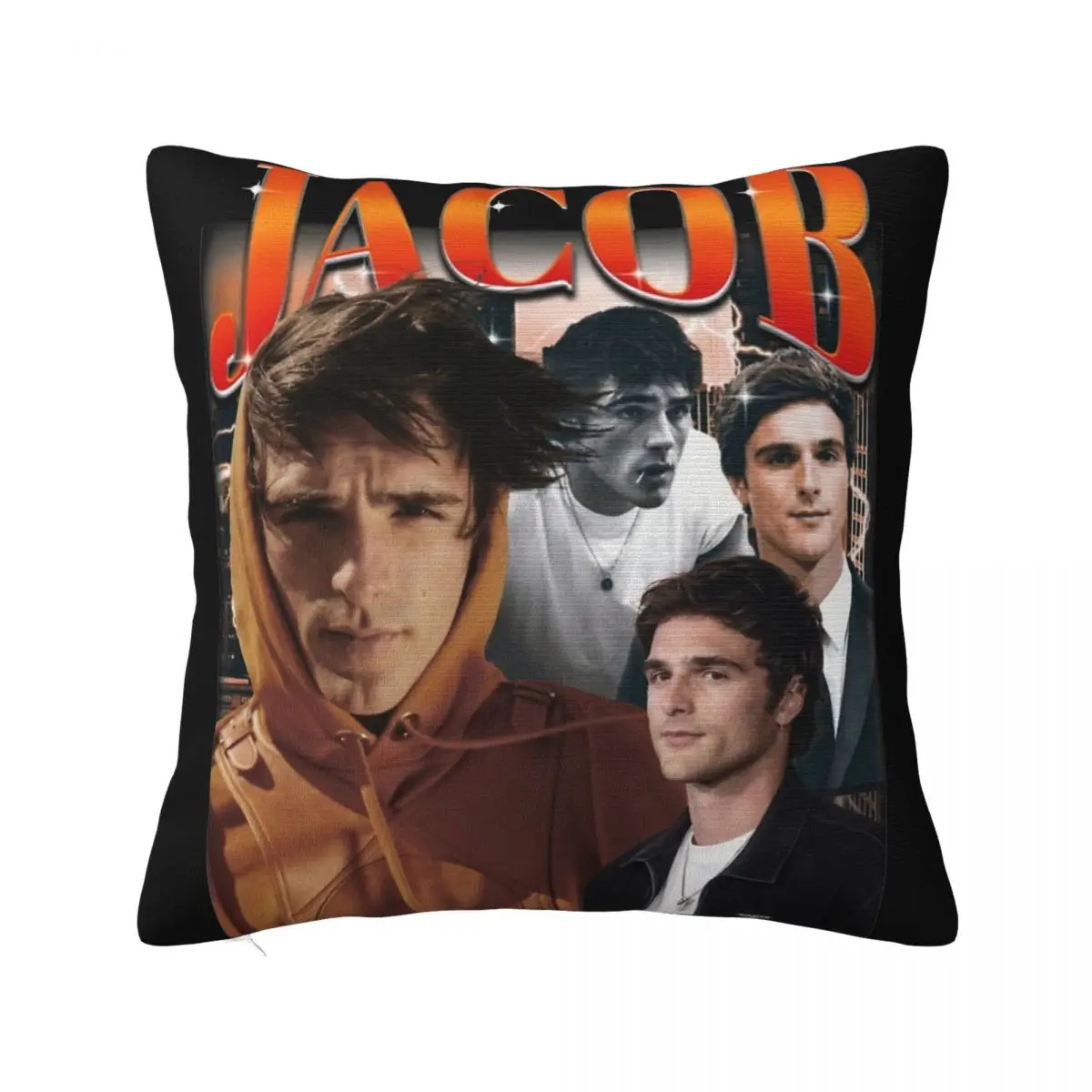 Retro Jacob Elordi Pillowcase Printed Polyester Cushion Cover Gift Movie Actor Throw Pillow Case Cover Home Square 18''