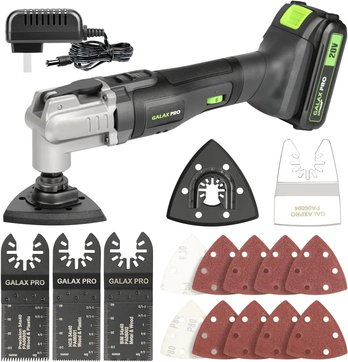 

Cordless Oscillating Multi Tool 20V with Battery, Charger, Blades & Sanding Papers for DIY Projects