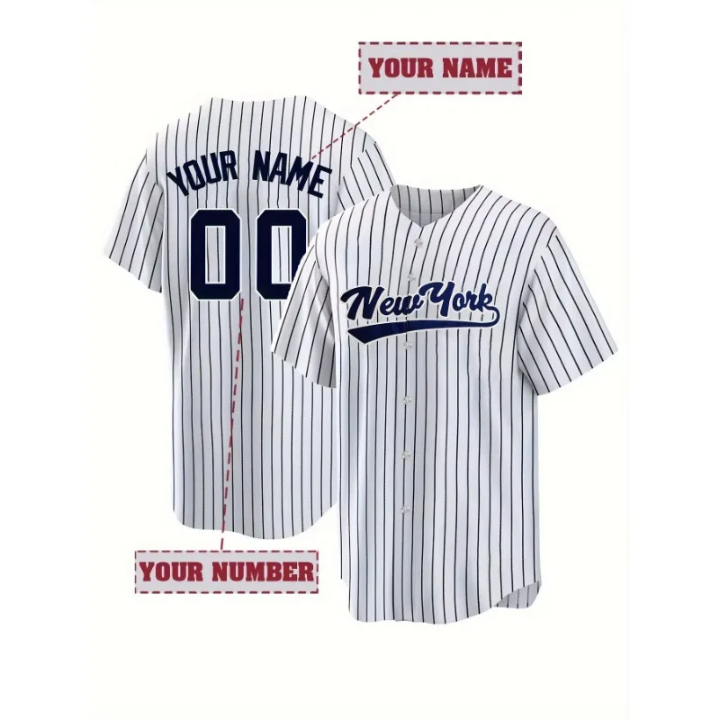 

Customized Name and Number Men's Embroidery Baseball Jersey New York White And Black Stripes Personalized Short Sleeve Shirts