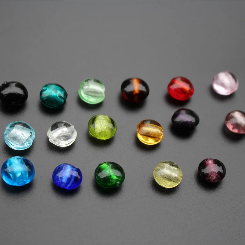 10Pieces /lot 12mm Lampwork glass beads Round Flat Foiled Multi-Color  for jewelry &DIY Craft