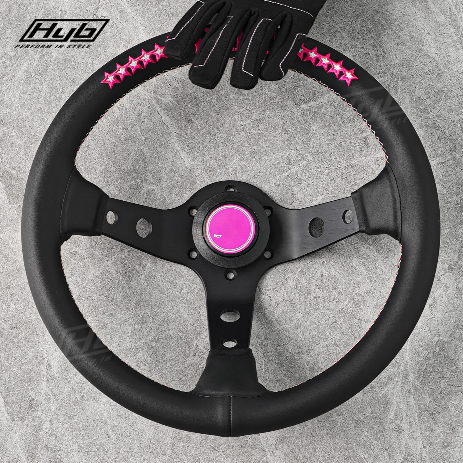 13-дюймовый розовый руль Розовый спортивный кожаный руль JDM Racing