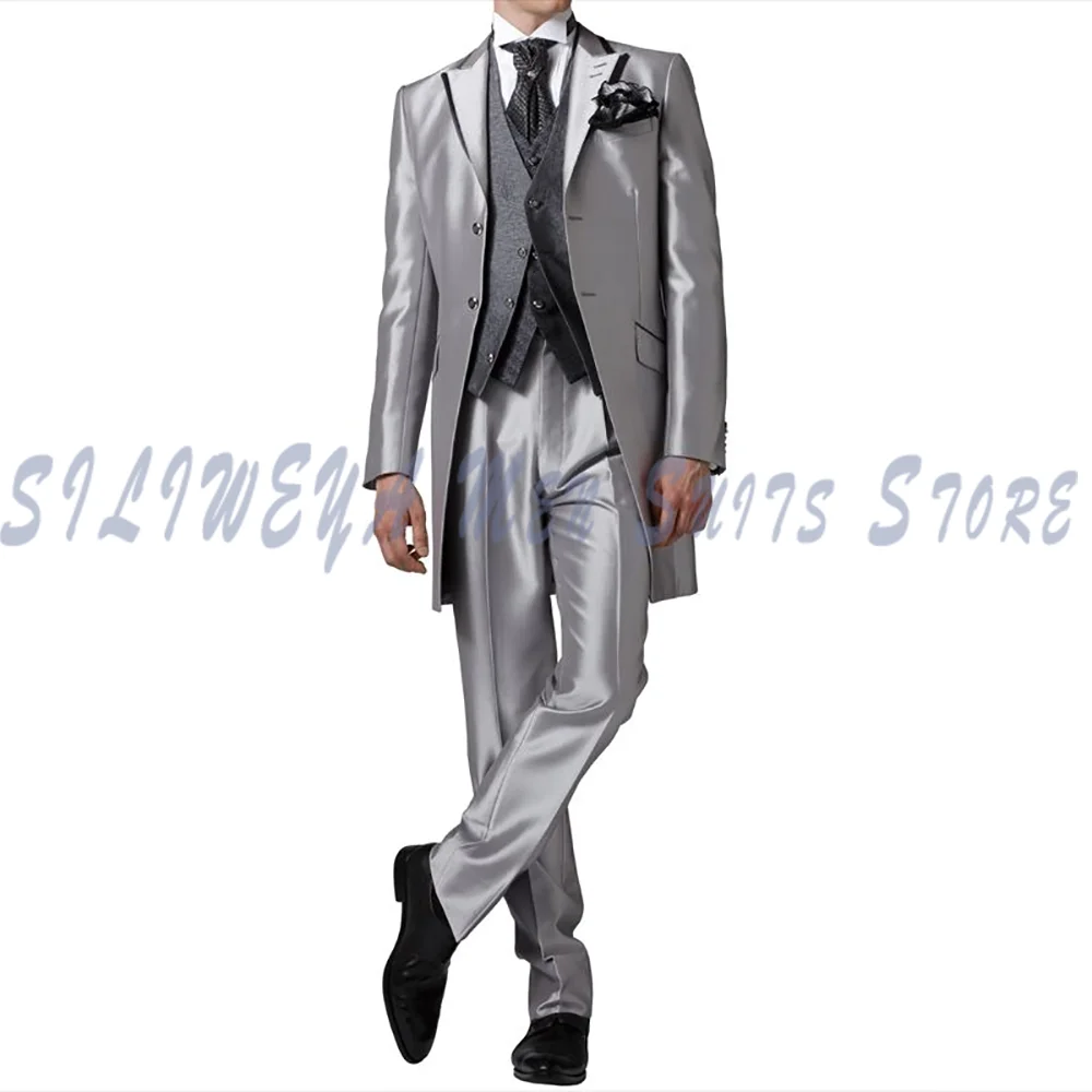 

Men's Satin Suits Slim Fit Wedding Peak Lapel Tuxedo Slim Fit 2-Pieces Blazer Pants High Quality Tuxedos for Wedding Business