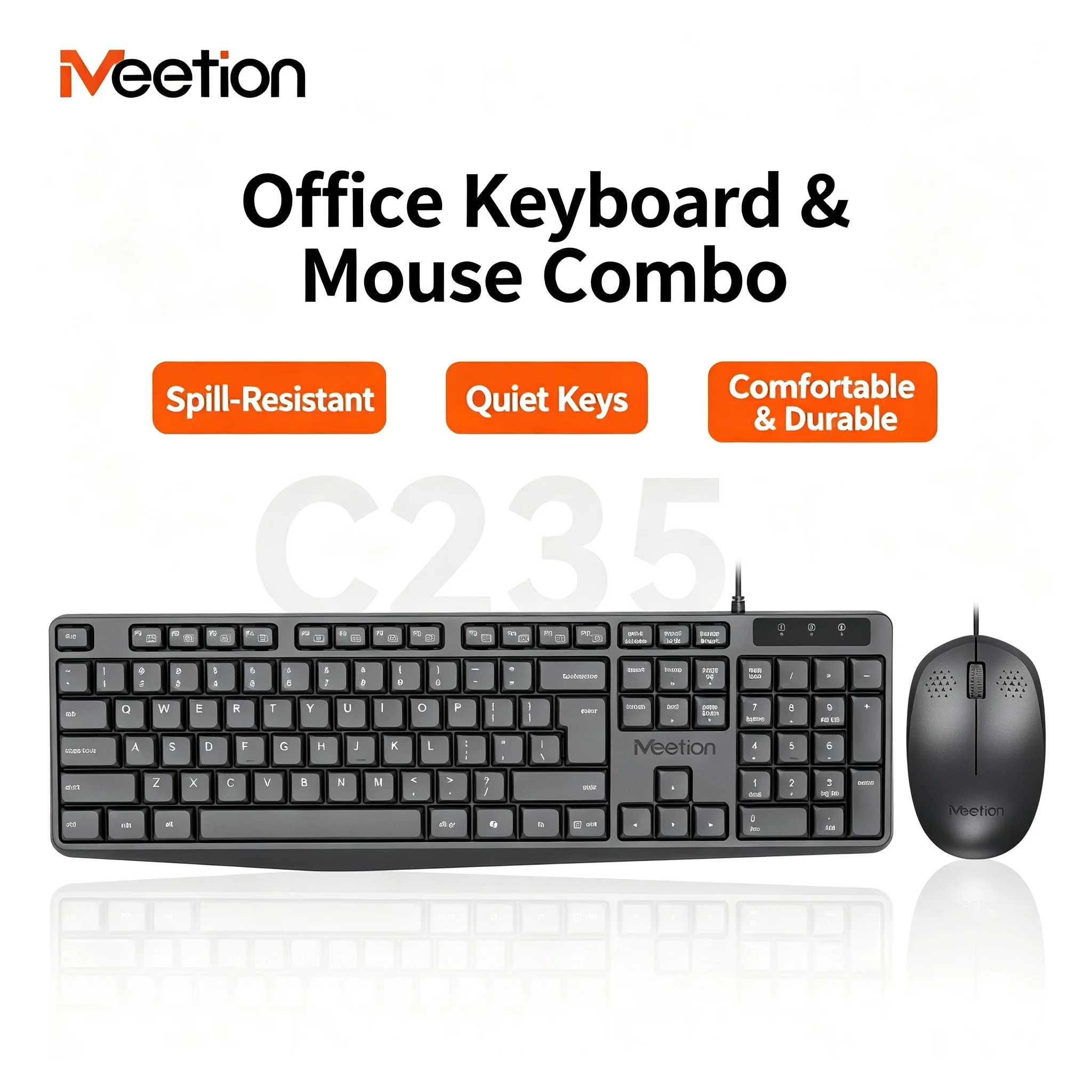 104Keys Full-Size Office Stylish Slient Keyboard And Mouse Combo Ergonomic Design Wired USB Keyboard Set For PC Computer Laptop