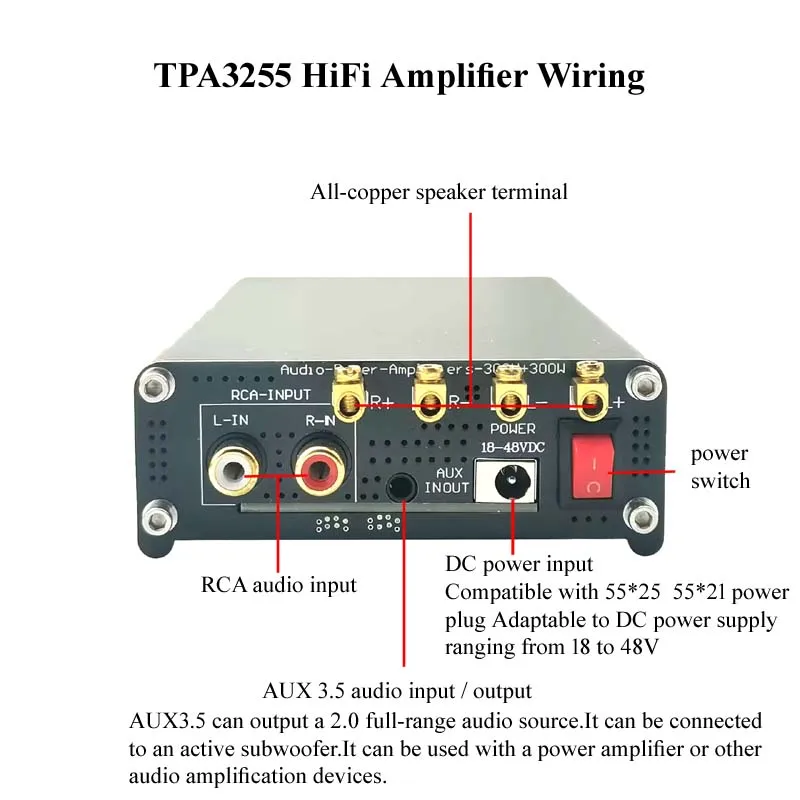 새로운 TPA3255 600W 고출력 300Wx2 스테레오 듀얼 채널 저잡음 HIFI 디지털 앰프 (케이스 포함)