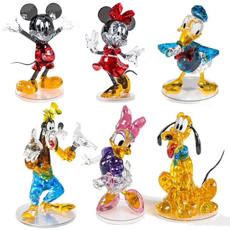 Juguetes ensamblados de Mickey y Pato Donald, adornos hechos a mano, regalos para niños y niñas, bloques de construcción de cristal tridimensionales