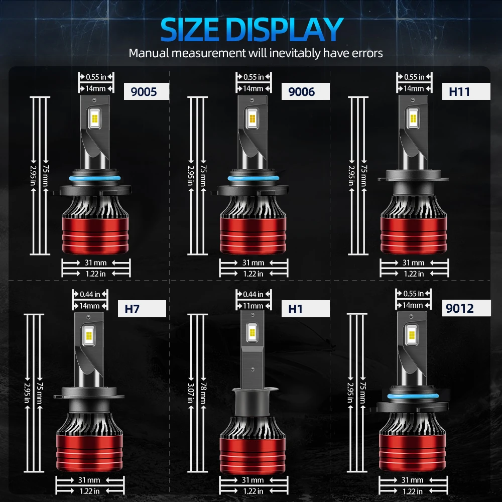 2pcs 9005 9006 H1 H11 H7 LED Headlight 9007 H4 H13 Hi/Lo Beam Bulb All-in-One, 800% Brighter LED Conversion Kit 6000K Cool White