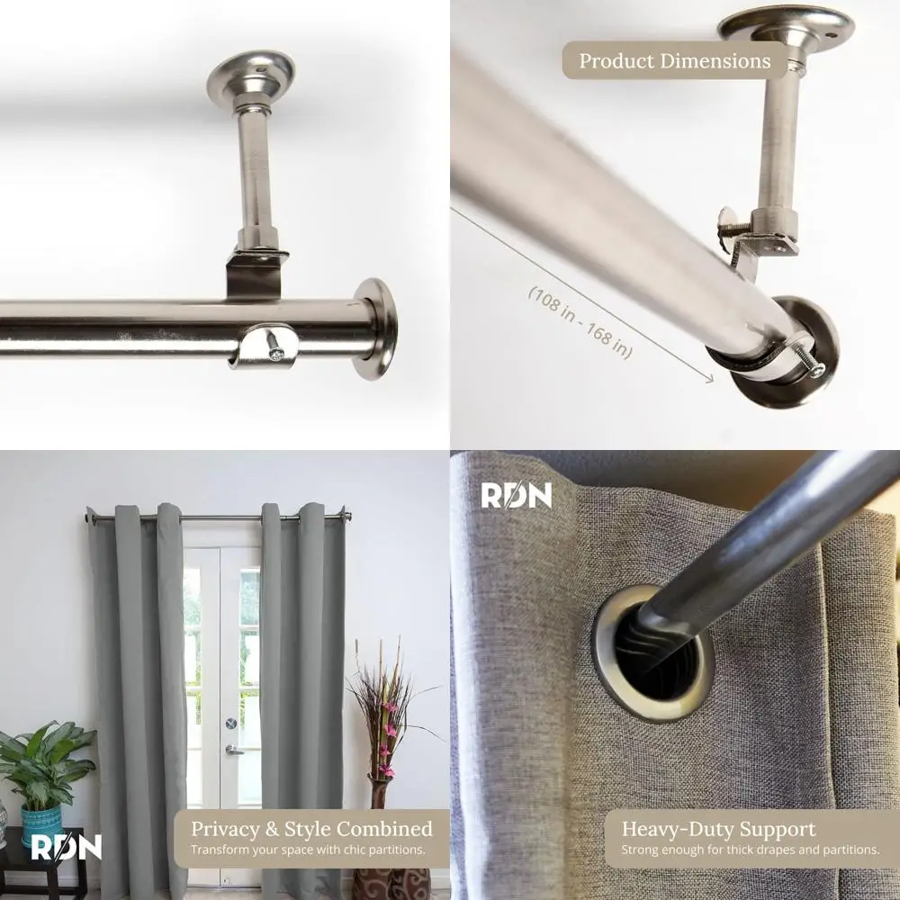 

Extra Long 108-168 Inch Adjustable Ceiling/Wall Mounted Heavy Duty Curtain Rod - Silver