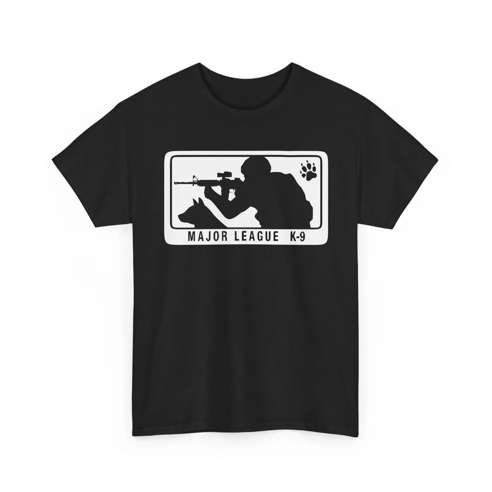 

Major League K9 Tactical Soldier Working Dog Silhouette Graphic T-Shirt | Military K9 Handler Casual Cotton Tee