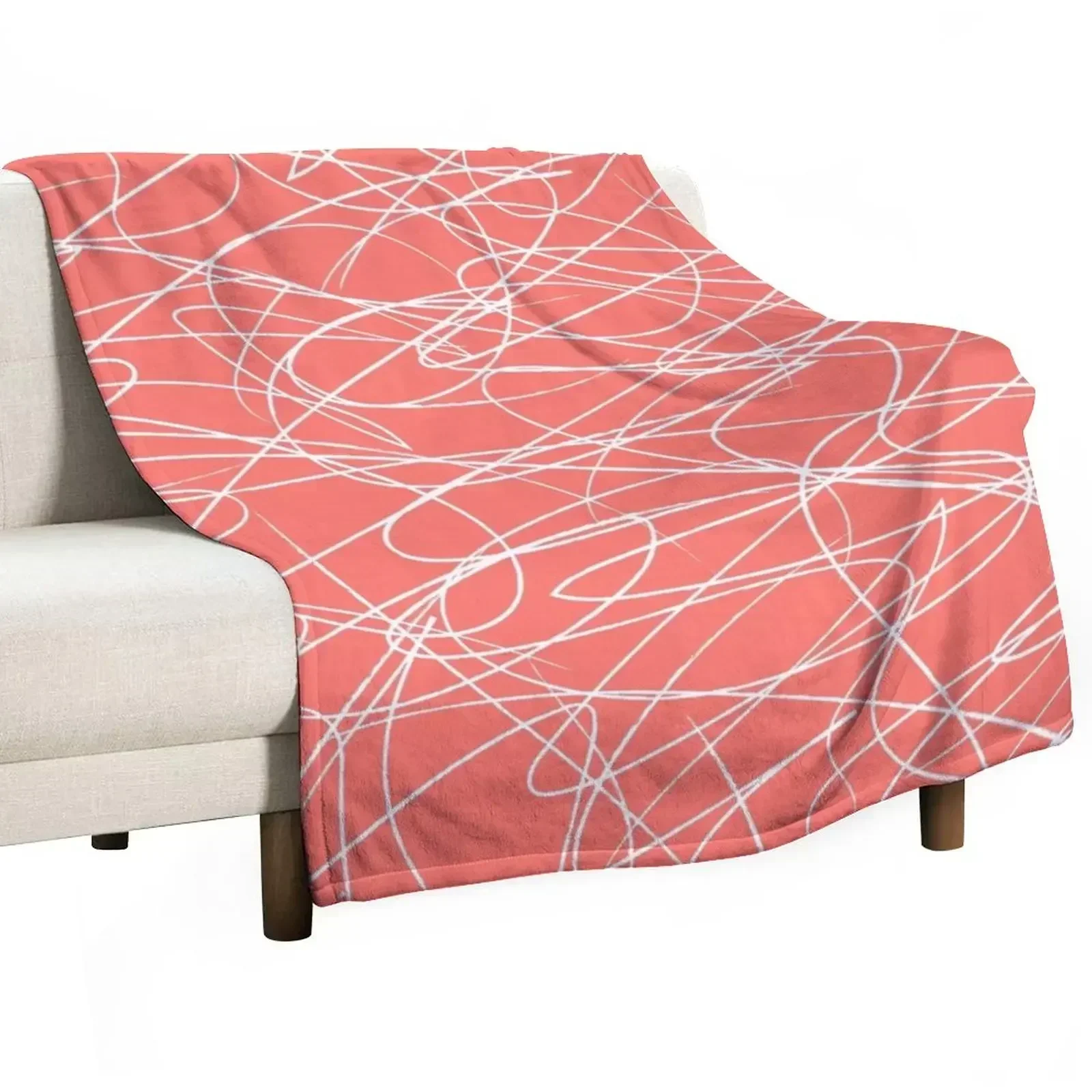 Hand Drawn Scribbles (Living Coral and White) Throw Blanket Custom wednesday Thins christmas gifts Blankets