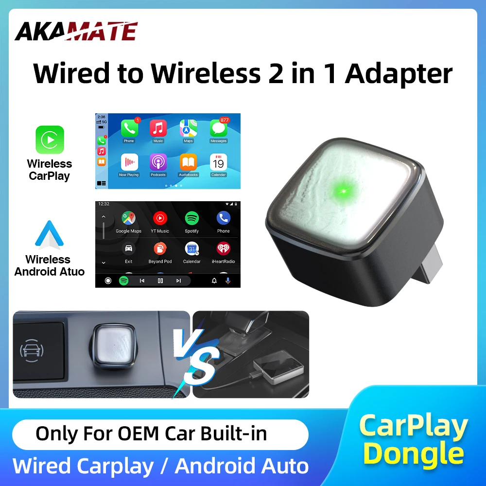 

Newest Style Wireless CarPlay Dongle Wired to Wireless Android Auto 2in1 Plug and Play for Original Car Radio with Wired CarPlay
