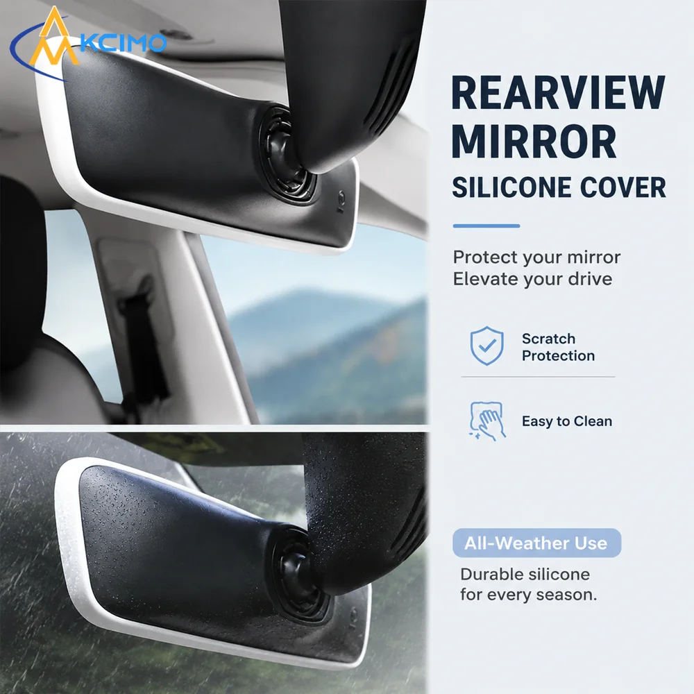 Custom‑Fit Silicone Mirror Protector Bezel, Shock‑Absorbing Anti‑Scratch Trim Frame, Interior Rearview Guard for Tesla Model 3/Y