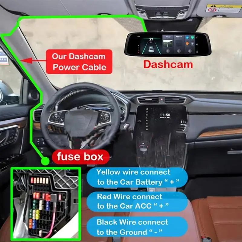 Dash Cam Hardwire Kit 12V-24V to 5V 2.5A USB C Hardwire Kit Car Dash Camera Charger Fuse 3-Core Kit Power Cord for Automotive