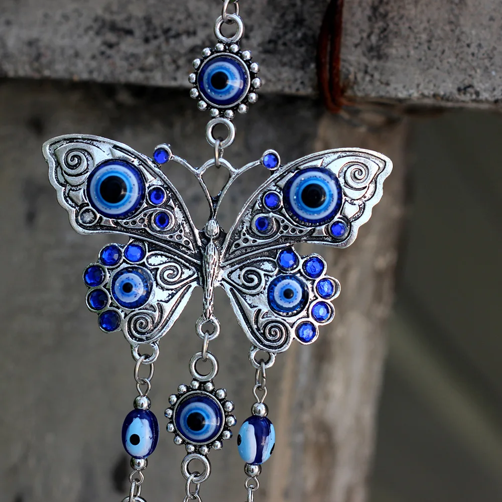 Vintage national style long pendant Devil's Eye Butterfly shape Türkiye blue eye pendant