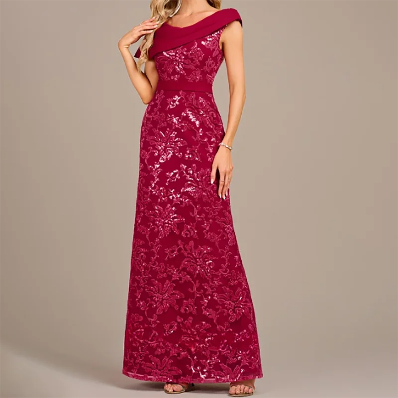 

prom dress 2025 Gorgeous Red Sequin Lace Mother Of The Bride Dress Sleeveless Floor Length dresses for special occasions