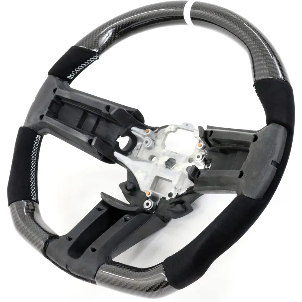 

, Рулевое колесо, совместимое с Ford Mustang 2010-2014, сменный обвес рулевого колеса из углеродного волокна и синтетической замши белого цвета