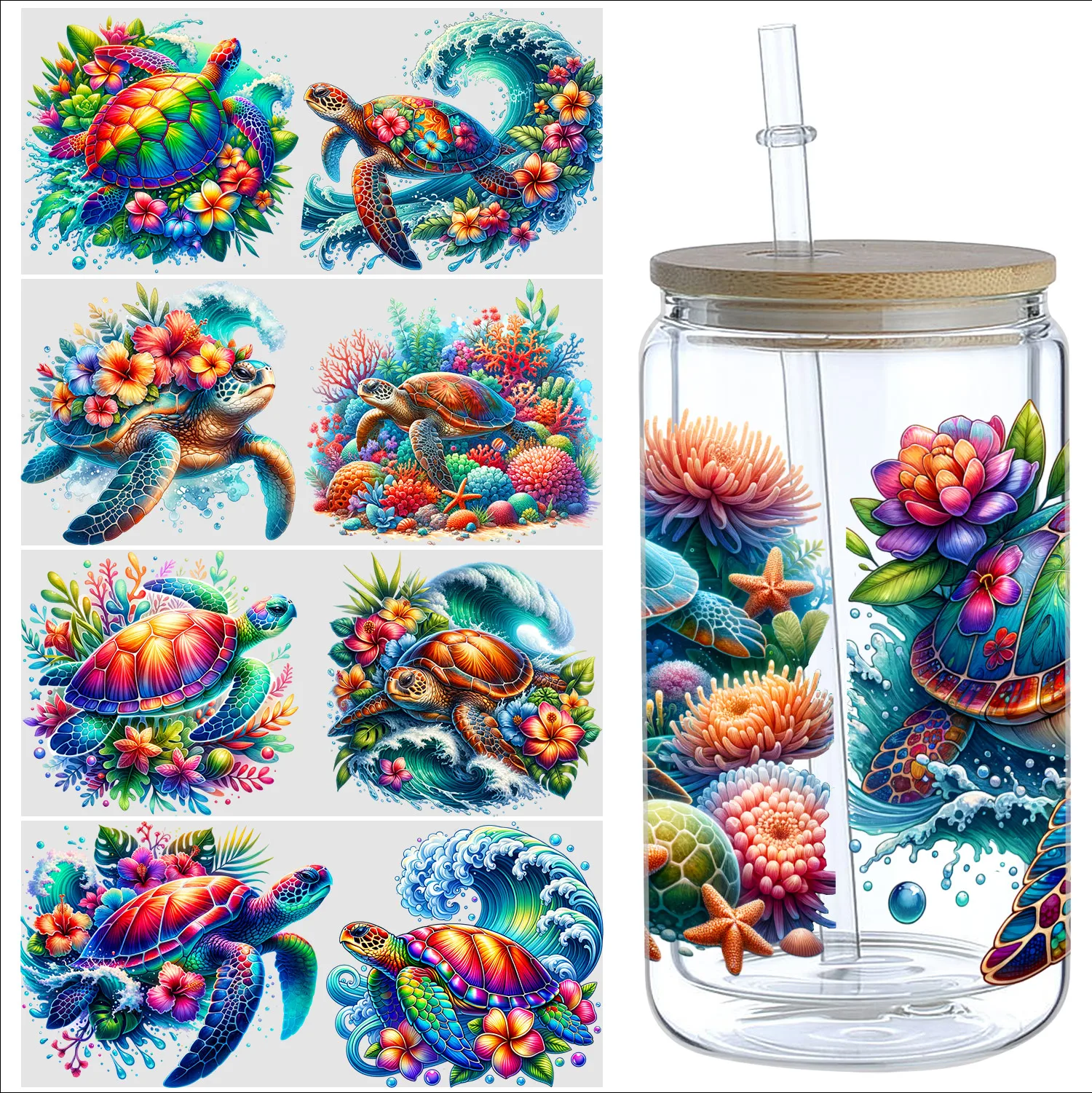 

5pcs cartoon pattern UV DTF cup stickers, DTF friction transfer stickers, waterproof transfer stickers for 16oz glass cups