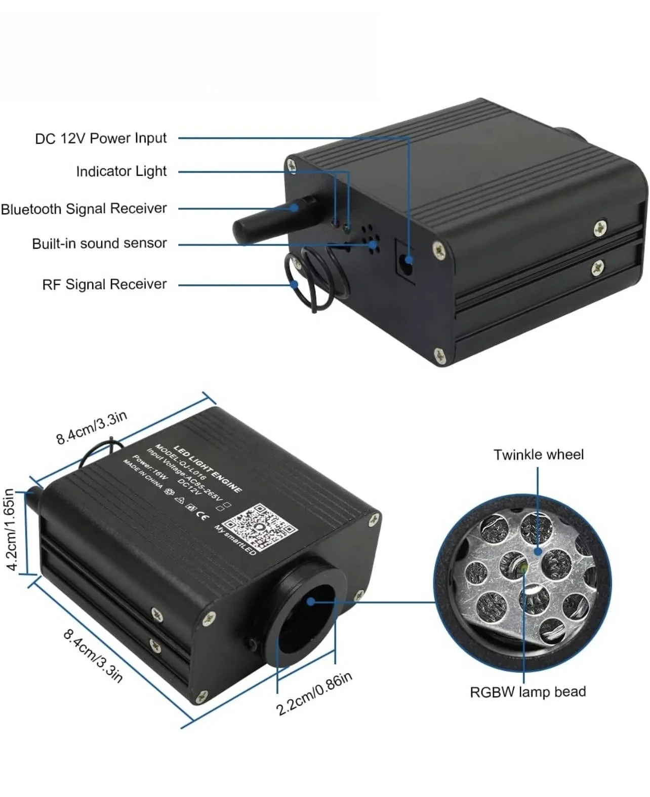 16W Twinkle Fiber Optic Lights Kit Sound Activated 600 Pcs Star Lights For Car Interior Roof
