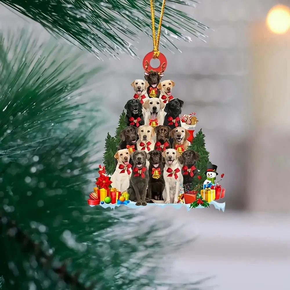 Creative Funny Labrador Christmas Tree Decorations Lovely Chic Small Cat Xmas Pendant Acrylic Cartoon Pets Hanging Ornaments