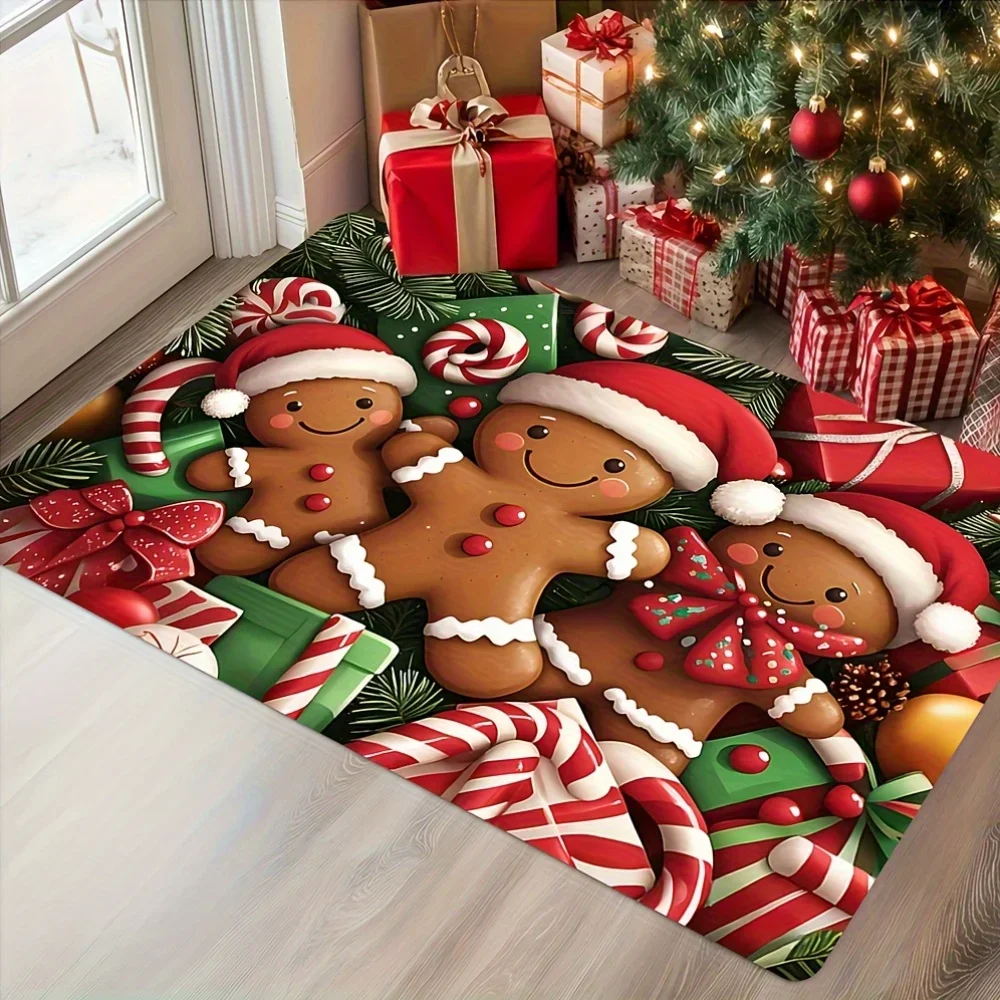 1pc Christmas Gingerbread Man Doormat, Non-slip Floor Mat, Suitable for Living Room, Bedroom, Bathroom, Holiday Home Decoration