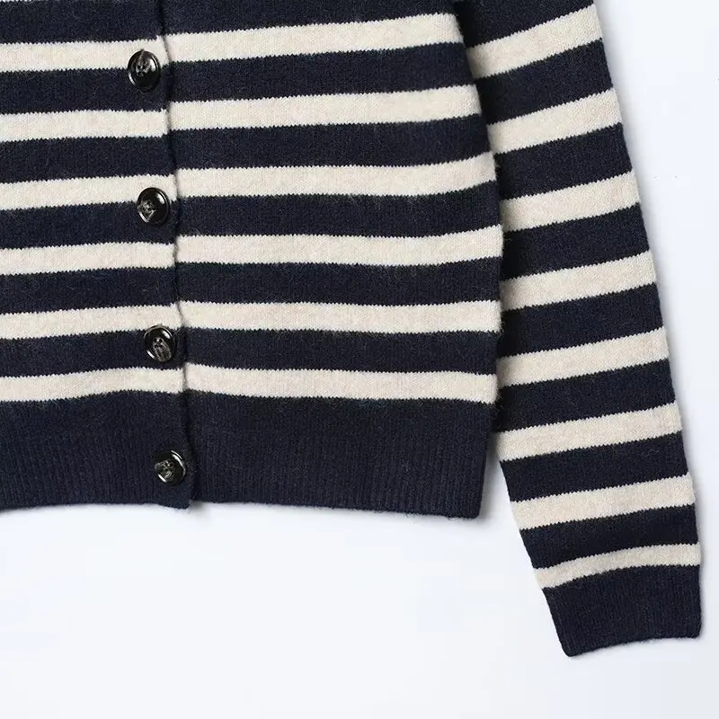 جديد خريف/شتاء مخطط سترة متماسكة سليم صالح أنيقة جولة الرقبة المرأة مفتوحة الجبهة سترة سترة #3