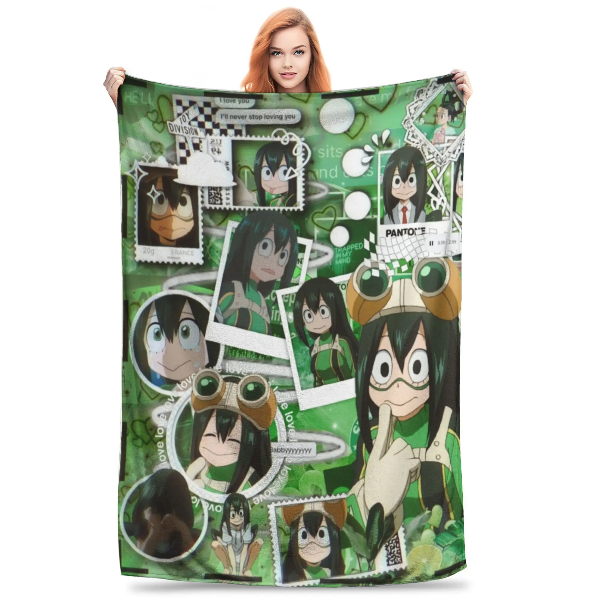 

Tsuyu Asui Boku No My Hero Academia Flannel Blanket Manga Creative Throw Blanket for Bed Sofa Couch 125*100cm Plush Thin Quilt,