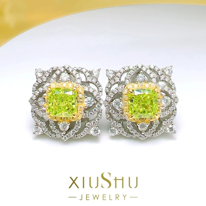 

100% 925 Sterling Silver Green Earrings Women's High Carbon Diamond Flowers Light Luxury Wedding Jewelry Wholesale